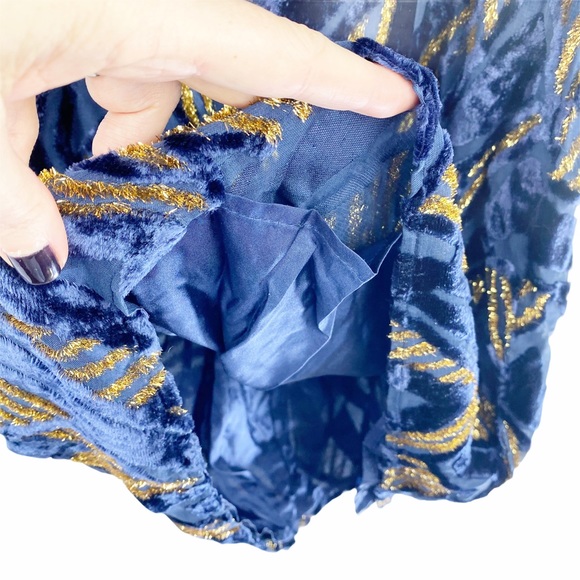 YUMI KIM Blue Gold Velvet Silk Dress Small - Picture 8 of 9